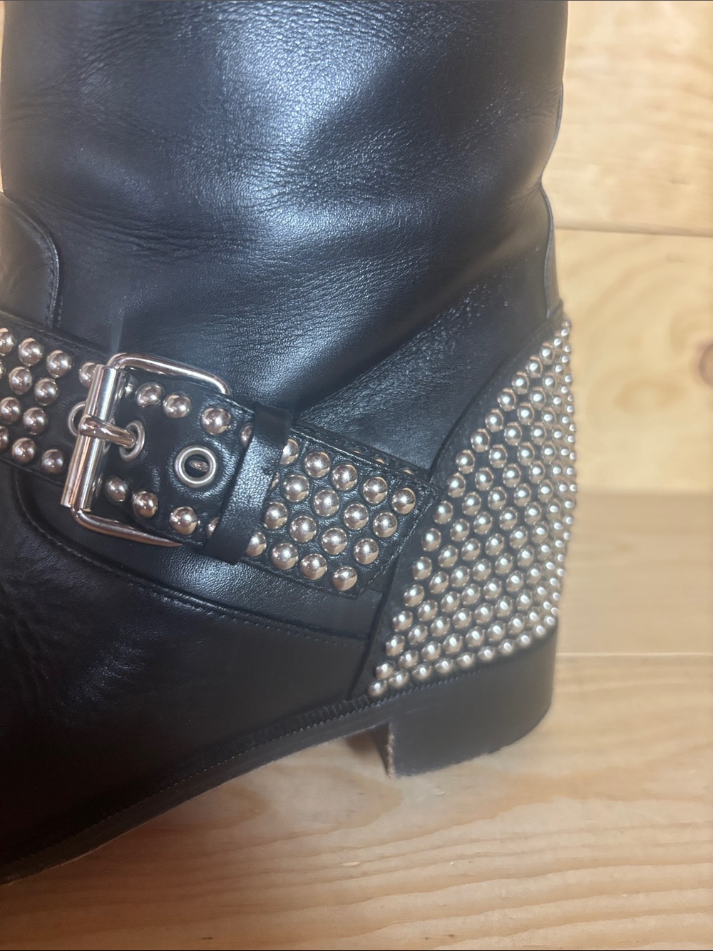 Christian Louboutin black leather studded moto boots 37 1/2 - Picture 5 of 16